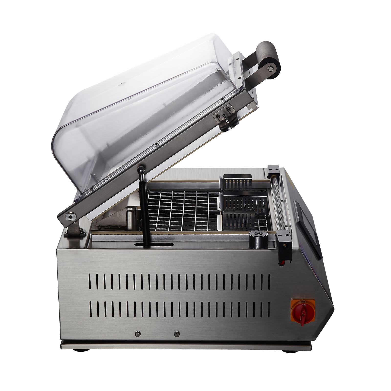 FM-3028不锈钢盒式密封，切割和收缩机，集成玻璃上盖上盖热收缩膜包装机