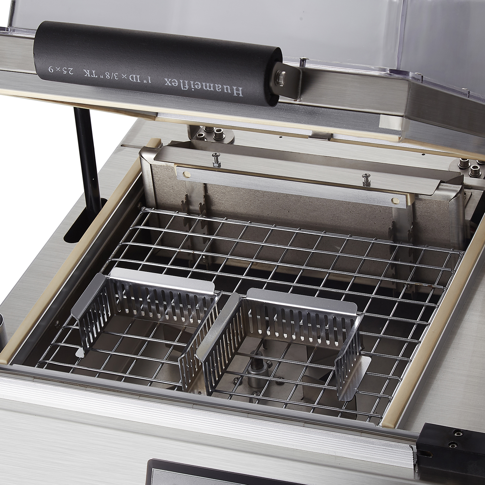 FM-3028不锈钢盒式密封，切割和收缩机，集成玻璃上盖上盖热收缩膜包装机