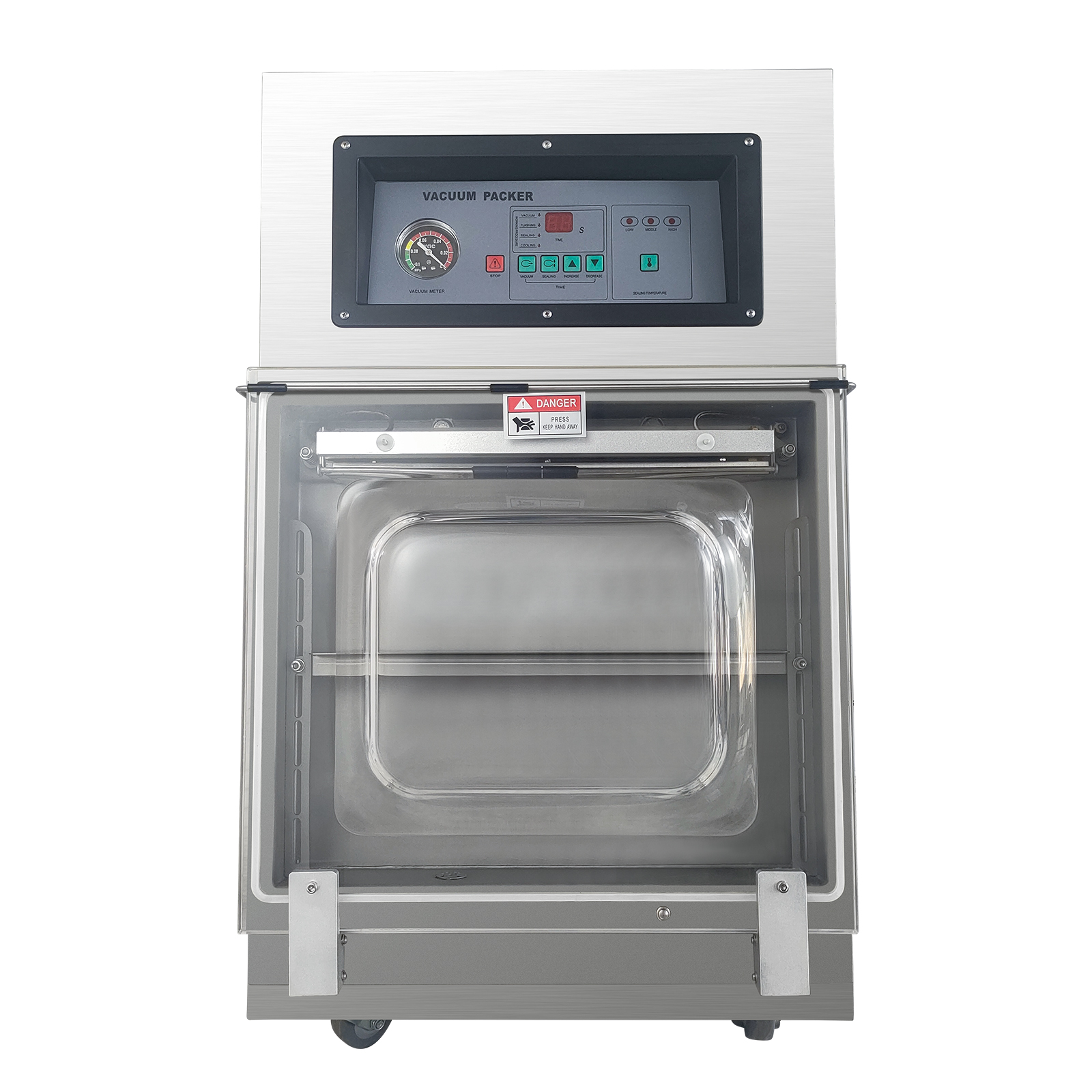 DZX-300 适用于直立袋的倾斜式真空封口机 - 带旋转轮的固定式设计，非常适合家庭和商业用途